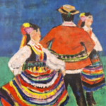 Acryl schilderij, Maya Wildevuur, Folkloredansers, 1993